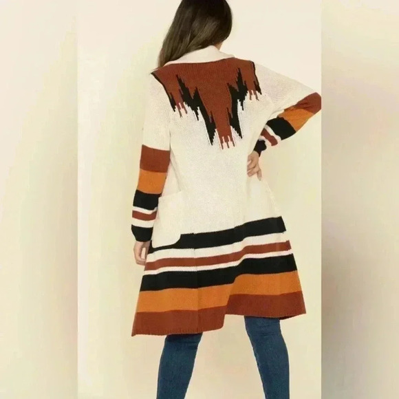 SHYANNE WOMEN'S SOUTHWESTERN STRIPED DUSTER CARDIGAN Medium Boho - Picture 1 of 10